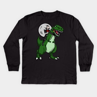 Vampire Riding T-Rex Dinosaur Zombie Halloween Kids Long Sleeve T-Shirt